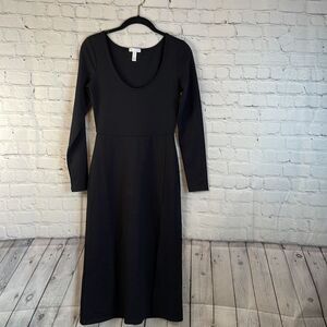 Leith Black Dress, Front Slit, Size Small, Long Sleeve, Women's Black Dress